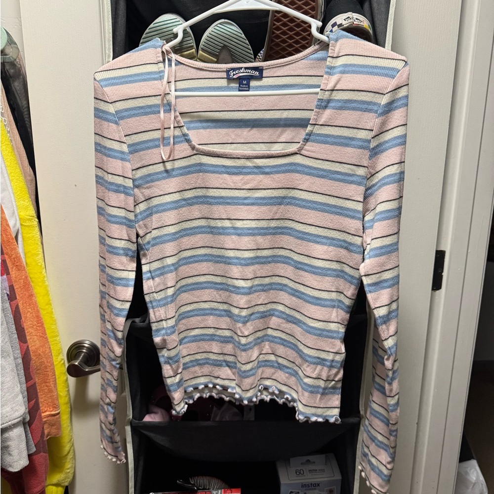 Freshman Women's Striped Long Sleeve Top - Pink, Blue, and White